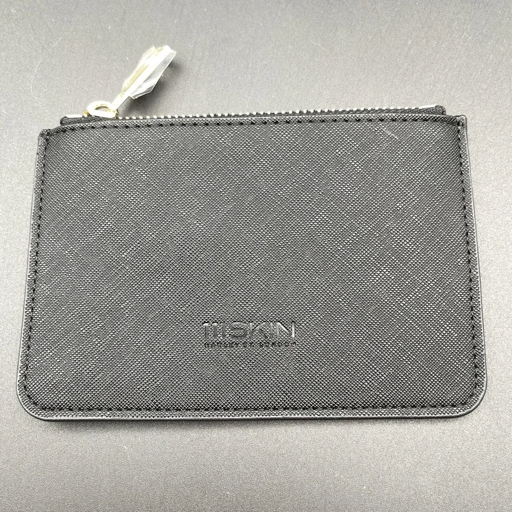 111SKIN Black Cosmetic Pouch Zip Travel‎ Makeup Bag Textured Faux Leather